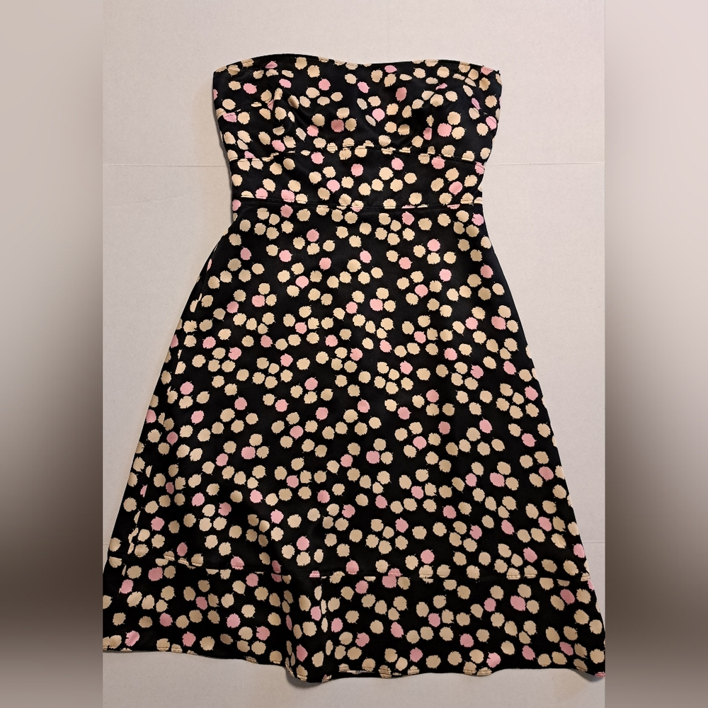 J. Crew Strapless Black Dress with Pink and Cream Dots